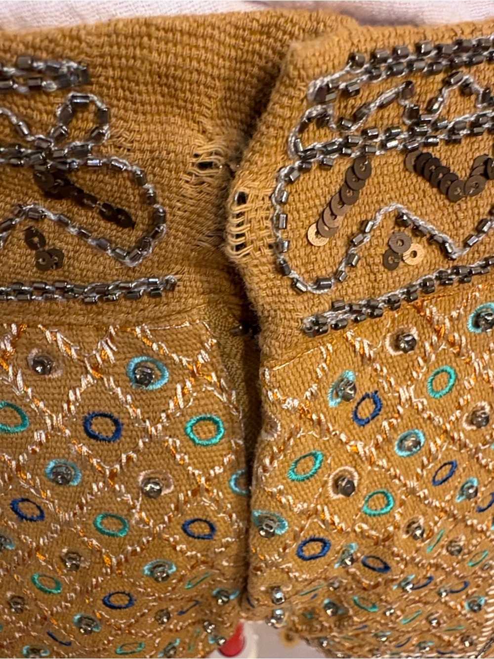 Freeway - Mustard Embroidered Shorts w/ Mirror Accents Festival Boho Glam Party - Picture 5 of 12